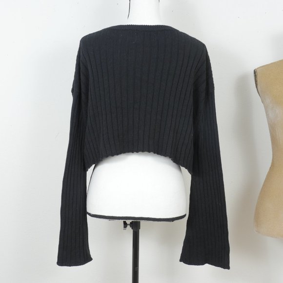 Seek The Label Black Ribbed Cropped Long Sleeve Size Small Sweater - Picture 11 of 11